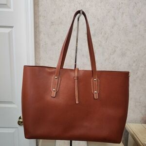 J. McLaughlin Brown Leather Tote Structured Design